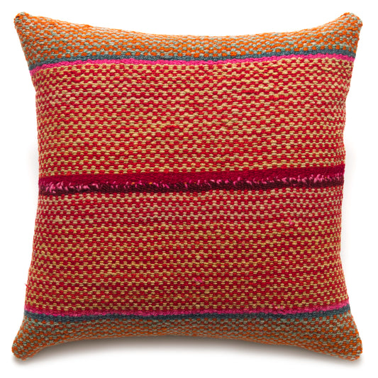 Intiearth Colorful decorative lumbar pillow made from handwoven Peruvian frazada, crafted with hand spun wool in a fair trade workshop