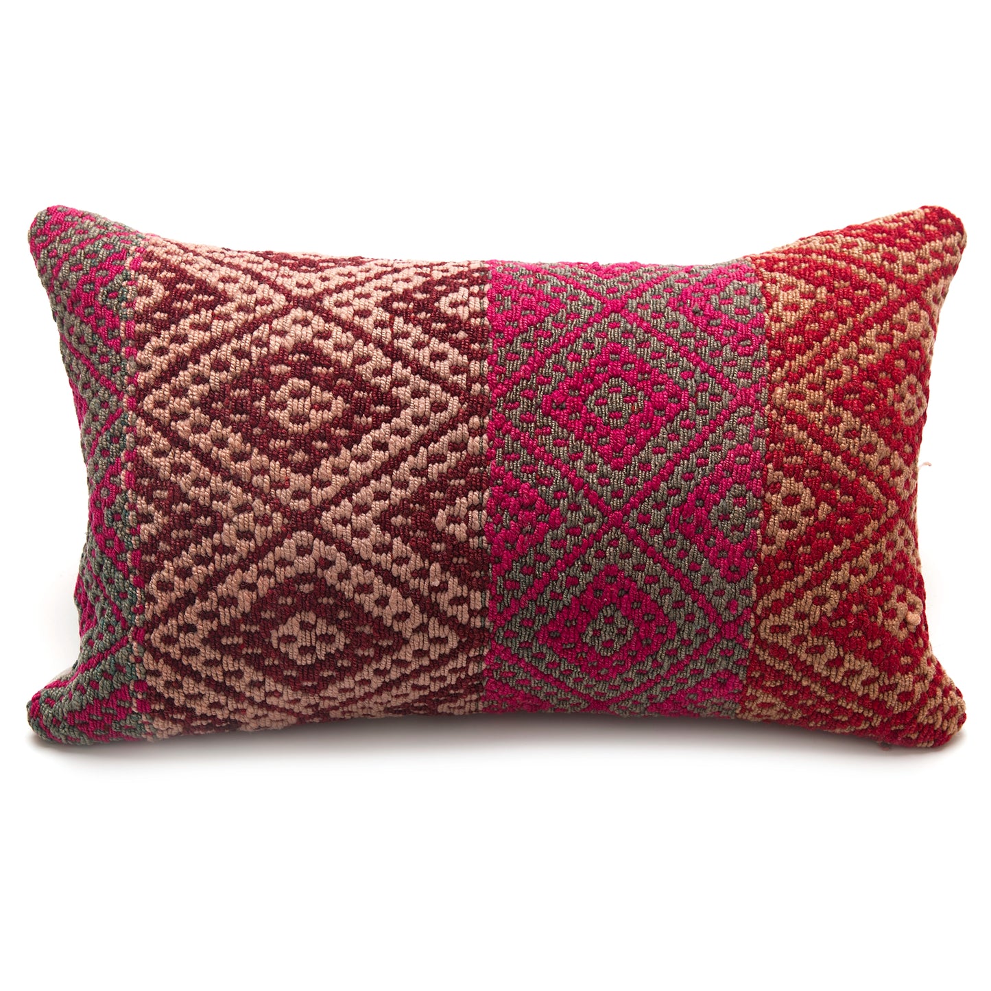 Intiearth Colorful decorative pillow made from handwoven Peruvian frazada, crafted with hand spun wool in a fair trade workshop