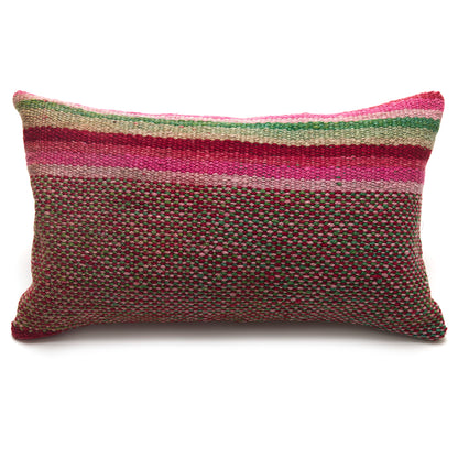 Intiearth Colorful decorative pillow made from handwoven Peruvian frazada, crafted with hand spun wool in a fair trade workshop