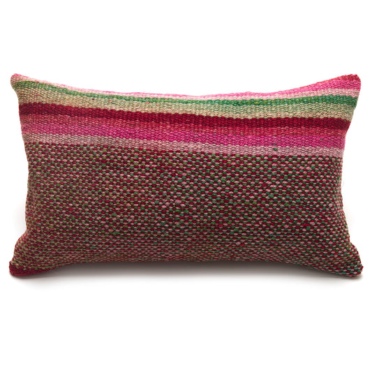 Intiearth Colorful decorative pillow made from handwoven Peruvian frazada, crafted with hand spun wool in a fair trade workshop