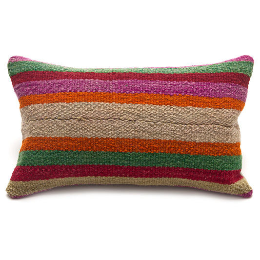 Intiearth Colorful decorative pillow made from handwoven Peruvian frazada, crafted with hand spun wool in a fair trade workshop