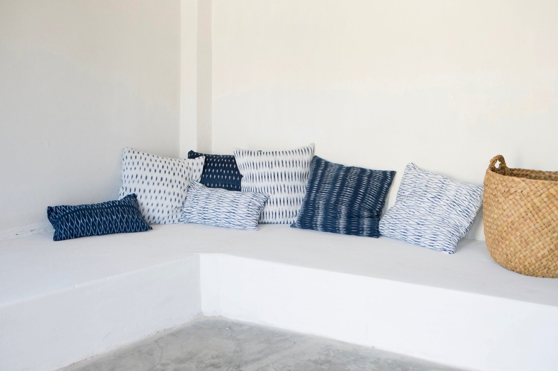 Intiearth Peruvian Ikat Cotton Pillow blue and white indigo