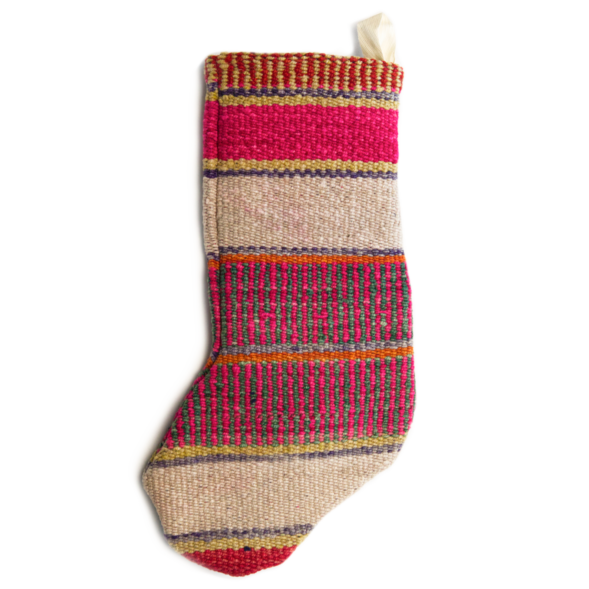 Intiearth Frazada one of a kind holiday Christmas  Stocking colorful wool