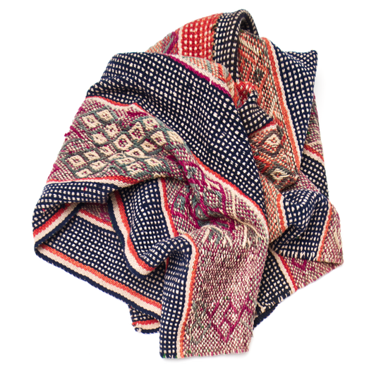 Intiearth vintage Peruvian Frazada colorful wool textile rug blanket