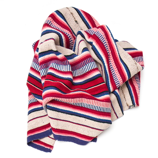 Intiearth vintage Peruvian Frazada colorful wool textile rug blanket