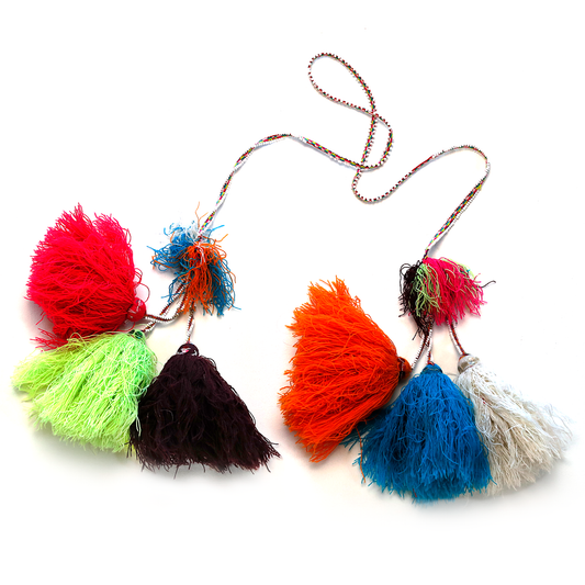 Intiearth colorful accessories beaded tassels decor pop of color fringe peruvian market find neon