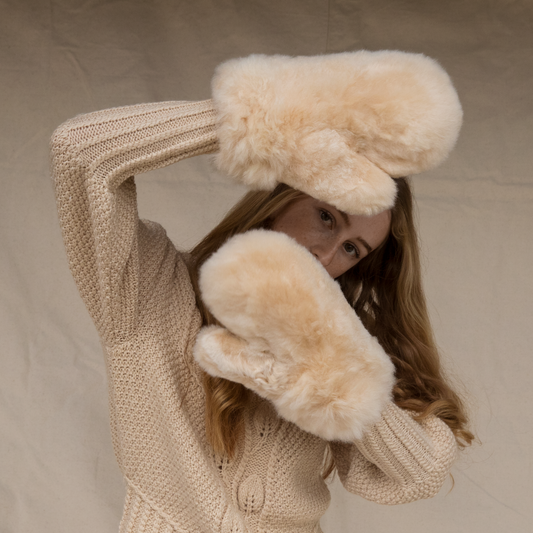 Intiearth baby alpaca fur mittens champagne winter accessories