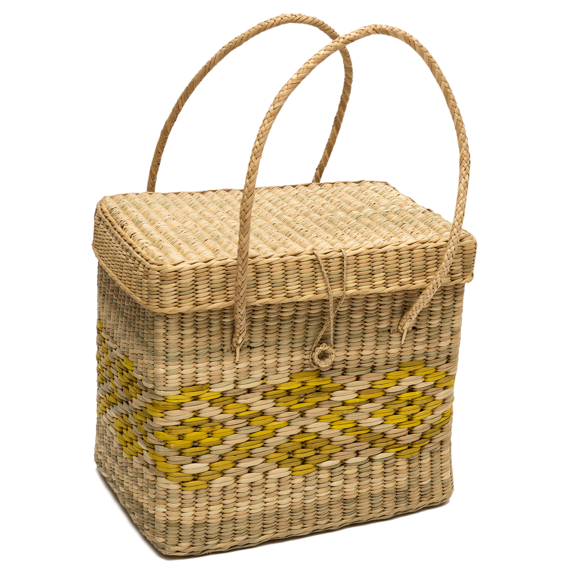 Intiearth straw picnic basket with hot pink motif