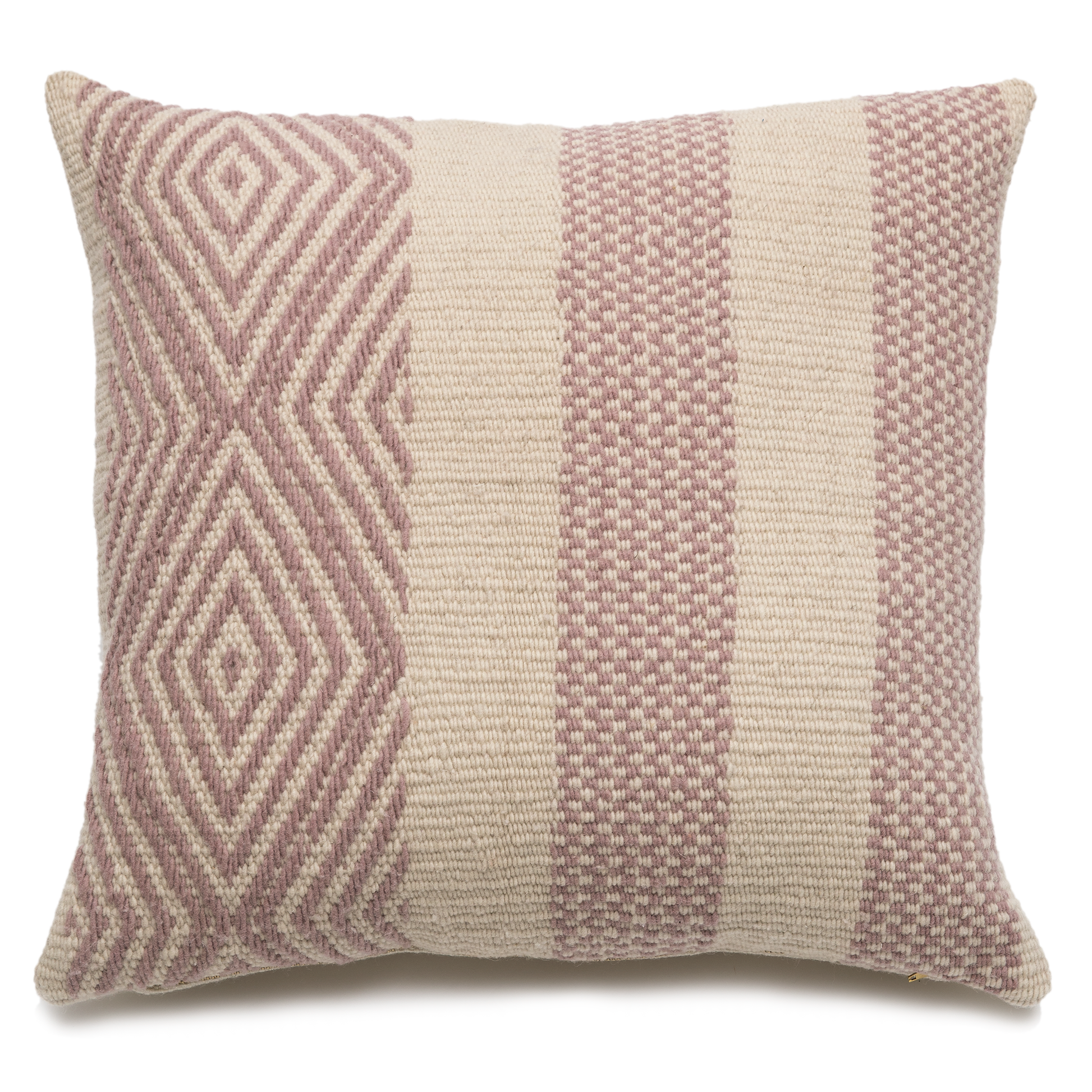 Intiearth hand woven lavendar botanically dyed decorative wool pillow Sacred Valley collection 20" square