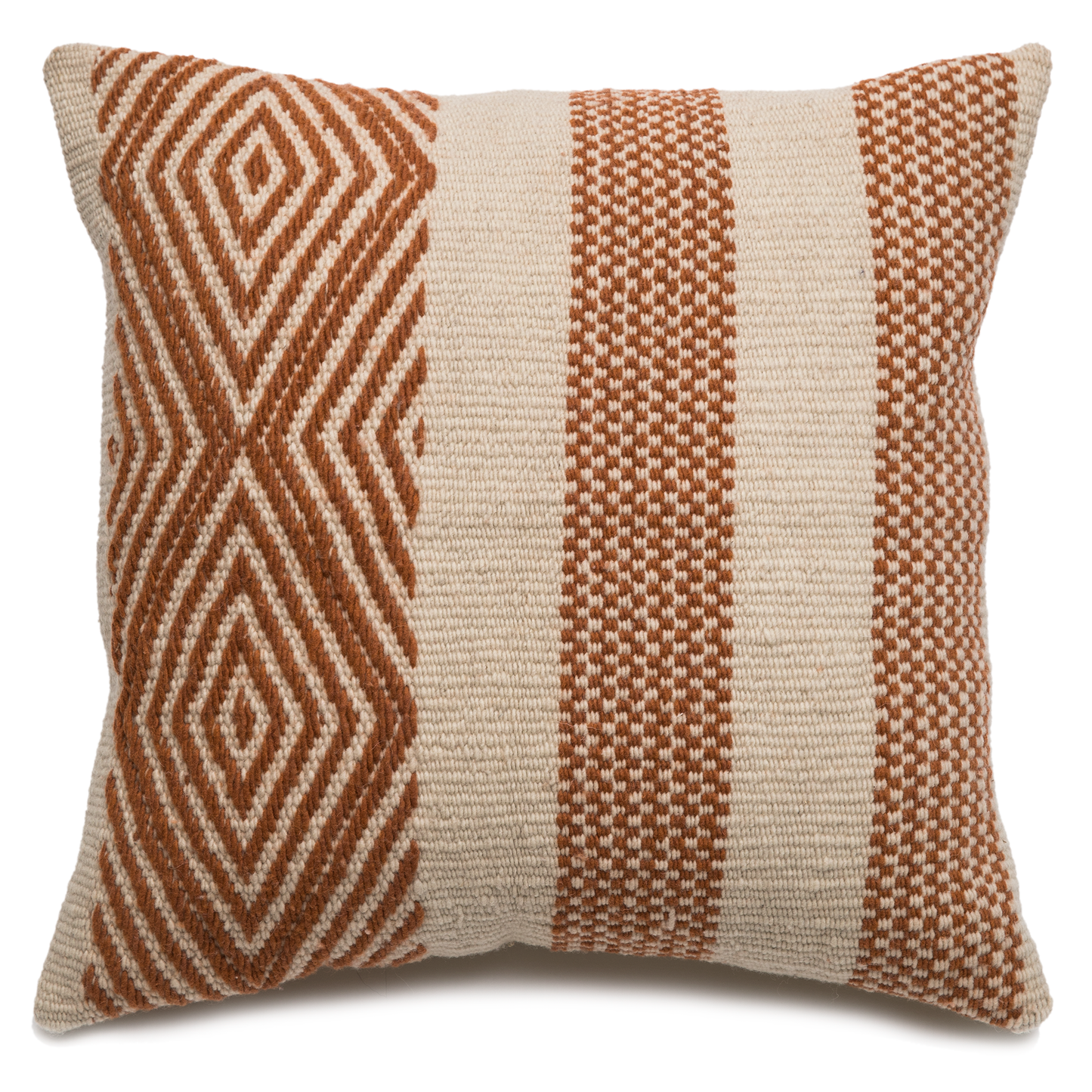 Intiearth hand woven terracotta botanically dyed decorative wool pillow Sacred Valley collection 20" square