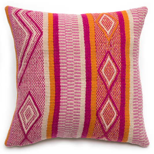sacred valley throw pillow handloom woven wool frazada pillow peruvian magenta orange vibrant color pop