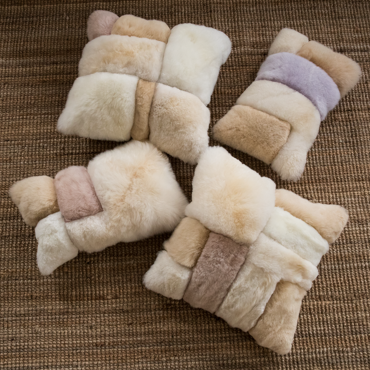 Intiearth Alpaca Fur Pastel Patchwork color block decorative fur pillows