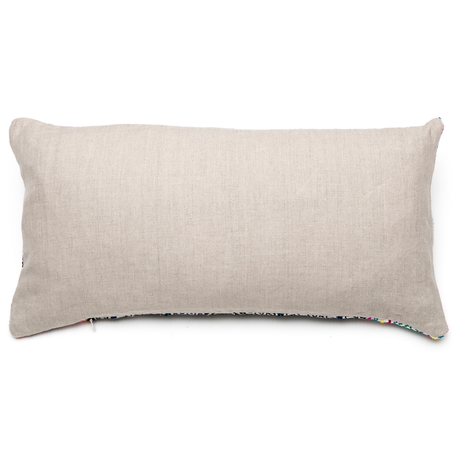 Intiearth Shipibo hand embroidered lumbar pillow linen back