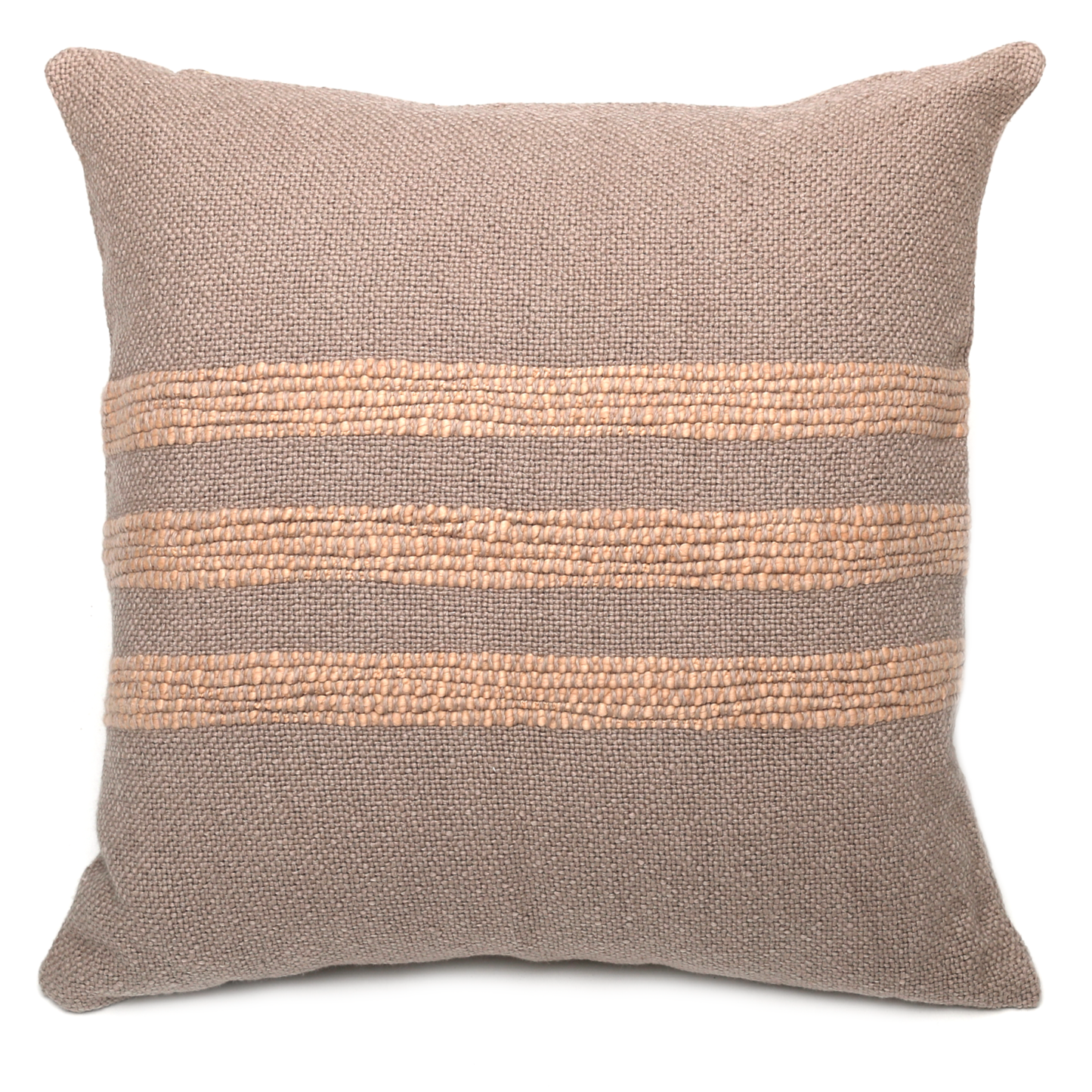 Intiearth Caral Collection Cotton decorative square pillow in taupe with terracotta stripes