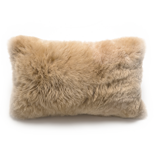 Intiearth alpaca fur pillow champagne on white background