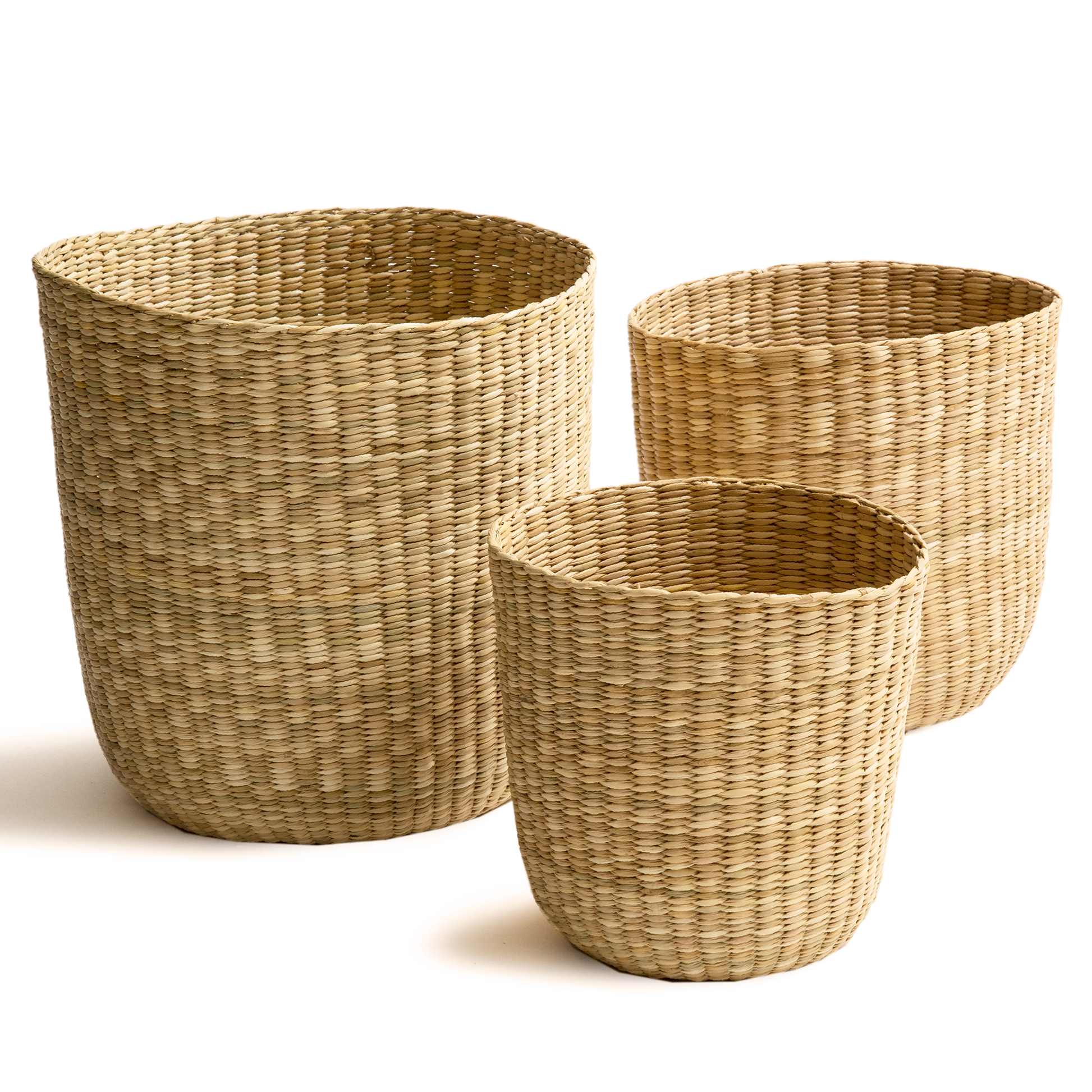 Intiearth Junco Nesting Baskets, Peruvian Home decor, woven natural handmade stacking basket trio