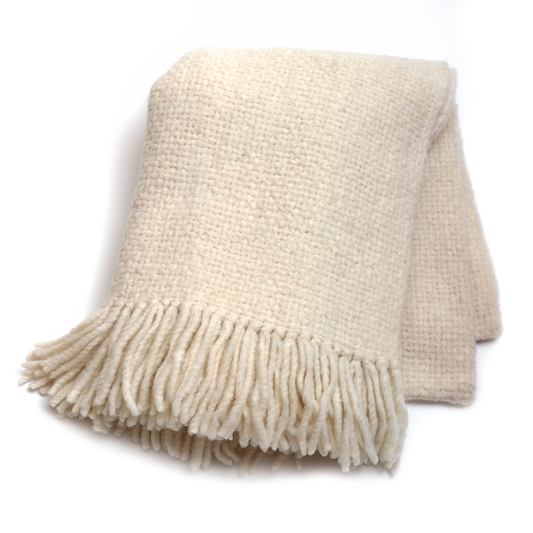 Intiearth Plush Baby Alpaca neutral off white  Throw Blanket Ecru natural fiber hand loomed home decor 