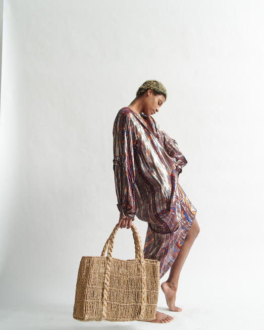 Intiearth inea straw market beach basket with braid detail