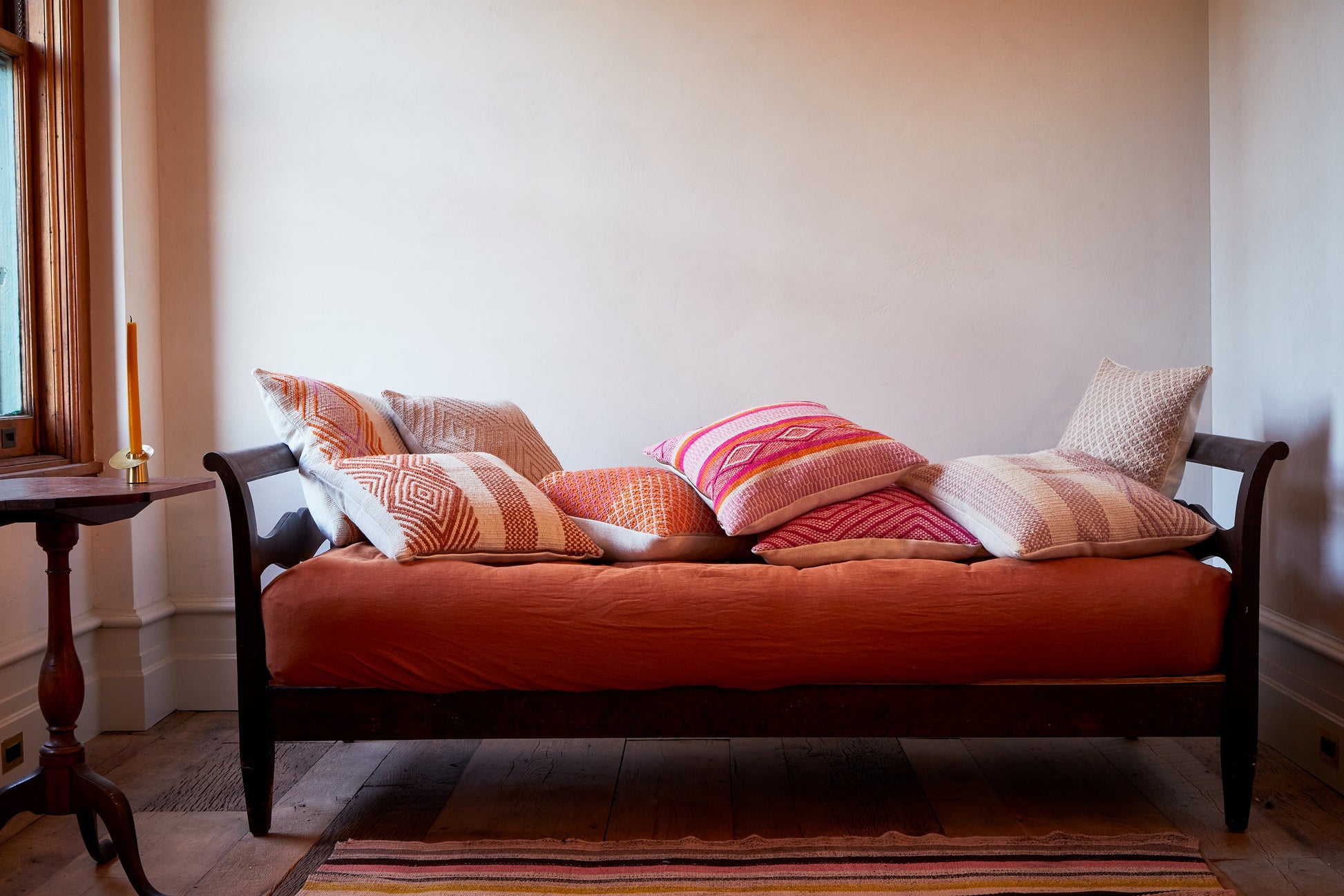 sacred valley throw pillow handloom woven wool frazada pillow peruvian magenta orange vibrant color pop spring living