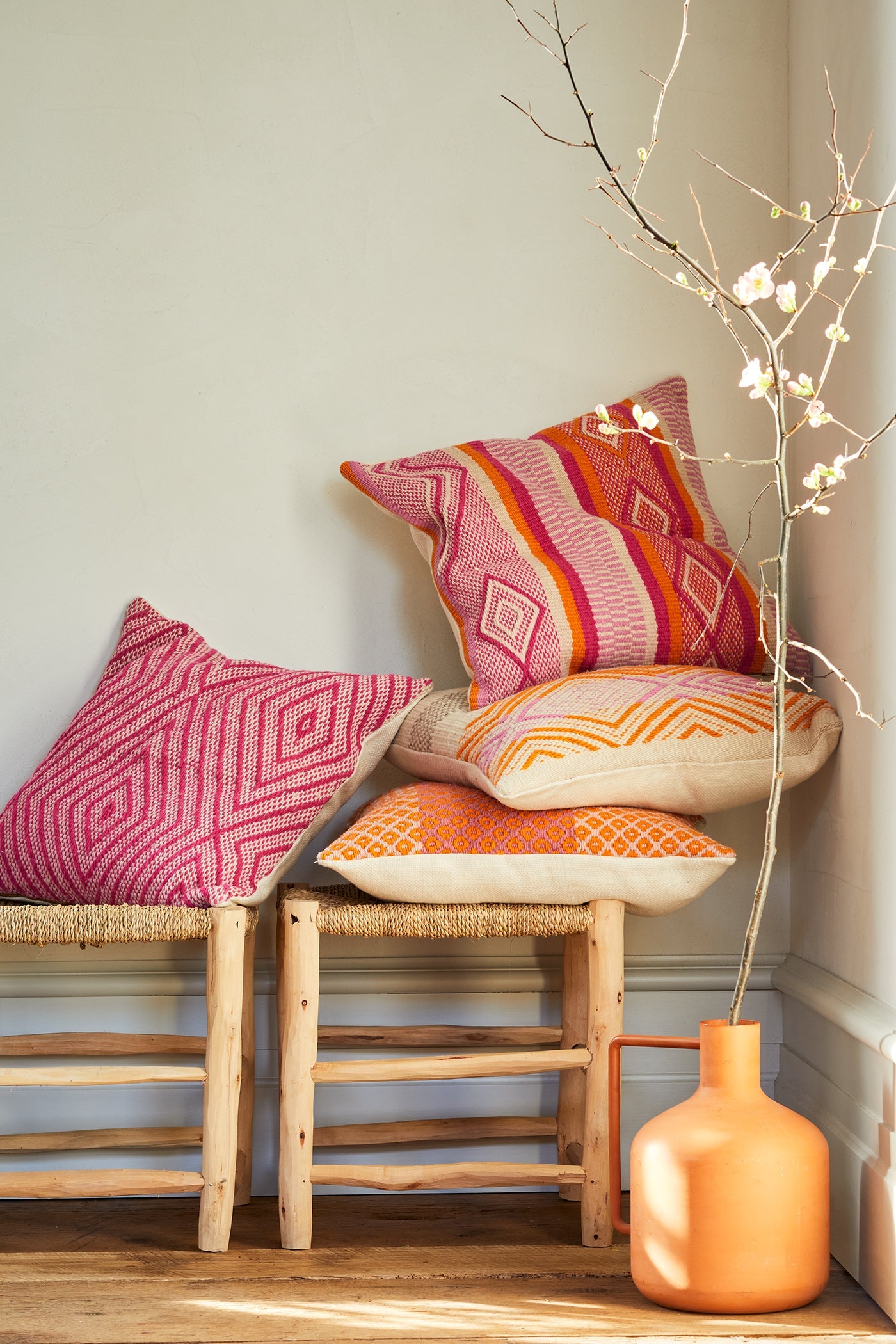sacred valley throw pillow handloom woven wool frazada pillow peruvian magenta pink vibrant color pop