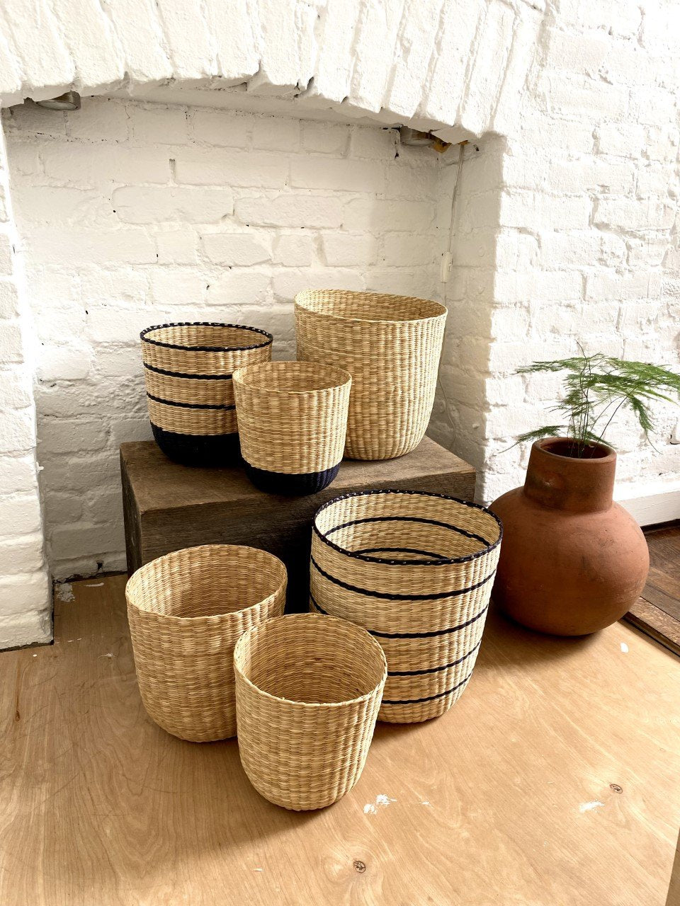 Intiearth Junco Nesting Baskets, Peruvian Home decor, woven natural handmade stacking basket trio