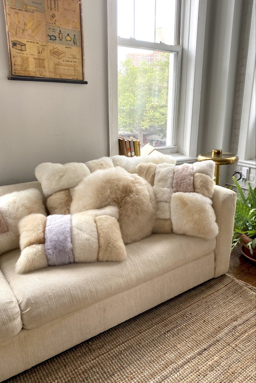 Intiearth Alpaca Fur Pastel Patchwork color block decorative fur pillows lumbar and sqaure